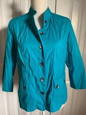 NEW CHICO S Woman s 3/4 Sleeve Button Down Jacket Teal sz 1