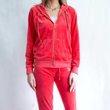 Juicy Couture Matching Tracksuit Set Small Jacket-Pants Velour Pink and Gold