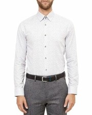 NEW 225 Ted Baker ERASMUS Gray Diamond Jacquard LS Mens Shirt Size 16