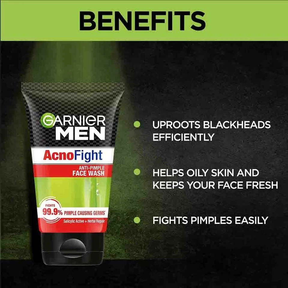 Pack de 2 X Garnier Hombres Acno Fight Anti-Espinillas Lavado Facial 100 gm Foto 4 de 4