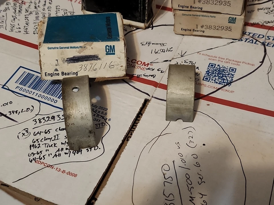 NOS 64-66 CHEVELLE CHEVY II CON 327 JUEGO DE 5 RODAMIENTOS DE VARILLA 3832935 X3 3876126 X2 STD Foto 2 de 4