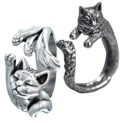 Kitten Cat Adjustable Ring Jewelry Vintage Silver Look Animal Pet