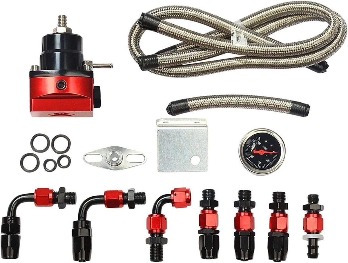 Adjustable EFI Fuel Pressure Regulator Kit With Gauge - 0-100 PSI, 6AN Fittings, For Diesel 9 thumbnail image