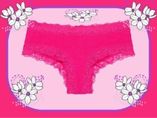 L Hot Bright Pink Victoria's Secret Stretch Cotton Lace-Waist  Leg Cheeky Panty