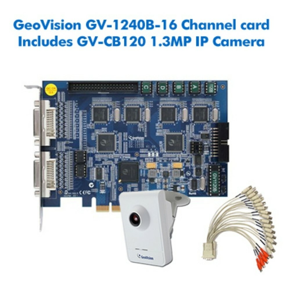 New Geovision GV-1240B 16 Ch PCI Express Combo DVR Surveillance Card CB120 Cam