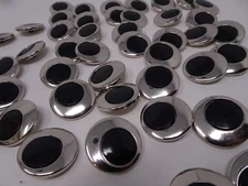 Vintage Eyeball Black and Silver Shank Buttons 30mm Lot of 2 A63