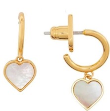 NEW KATE SPADE GOLD TONE MOTHER OF PEARL MOP HEART HOOP DROP EARRINGS