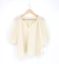 VELVET By Graham & Spencer Kristen Silk Cotton Voile V Neck Top Vanill S $219 H6