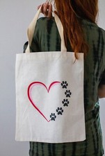 Dog with Paw Tote Bag, Natural Cotton Tote Bag, Shoulder Light Bag