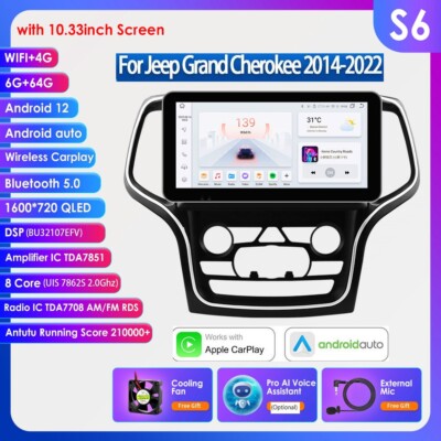 For 2014-22 Jeep Grand Cherokee 10.33''6+64GB Car Radio Carplay GPS DSP BT5.0 SWC