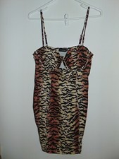 Pretty Little Thing size 6 Sleeveless Tiger Striped Ruched Mini Dress Bodycon