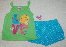 Toddler Baby Girls Outfit GREEN TANK TOP Love AQUA SHORTS Dots 12 18 24 MO