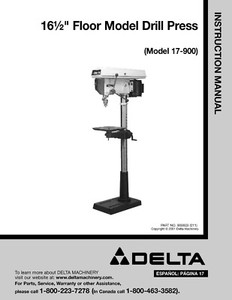 Delta 17 900 16 1 2 Floor Model Drill Press Instruction Manual