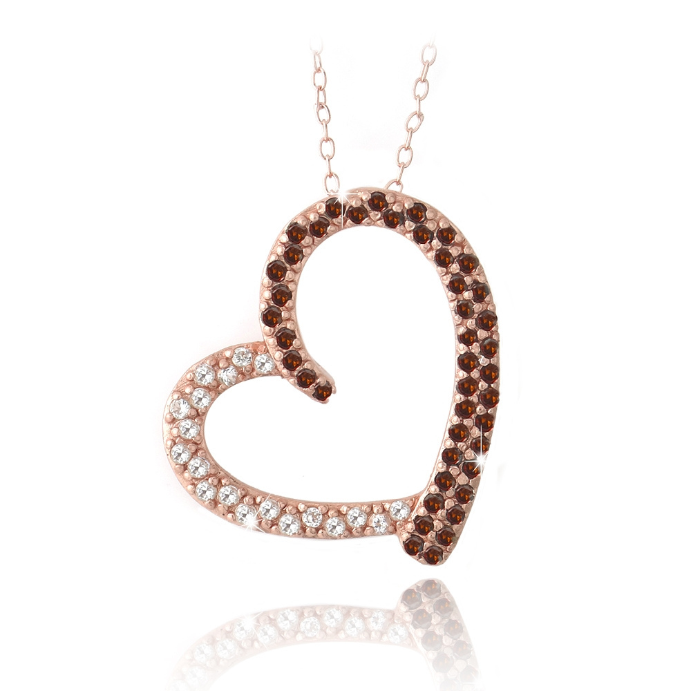 Rose Gold Tone over Silver 2/5ct Red Diamond White Topaz Heart Necklace