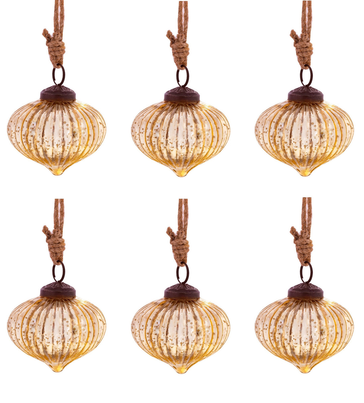 Sass & Belle Crackle Onion Gold Recycled Glass Bauble Xmas Tree Decoration x6
