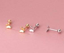 Balls Screw back Stud earrings Little Butterfly Solid S925 Silver 14K Gold Plate