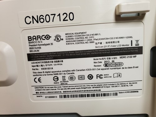 22" Medical Barco monitor MDRC-2122 WP - Picture 3 of 4