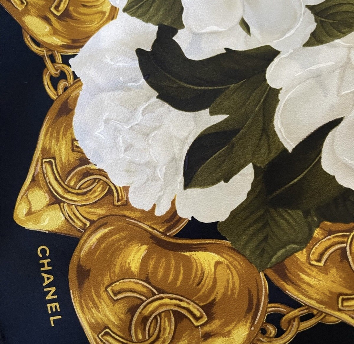 Chanel 100% Silk White Camellia Flower CC Scarf | eBay