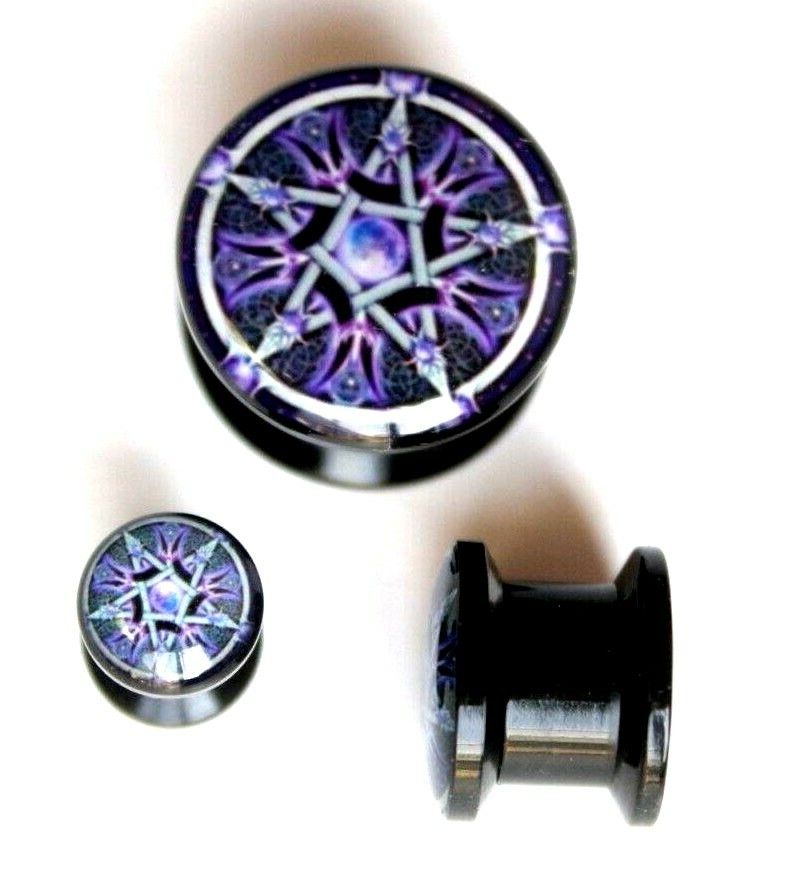 Par of Black Pentagram Wcca Goth Pendant Dangle Ear Plug Tunnel - Etsy