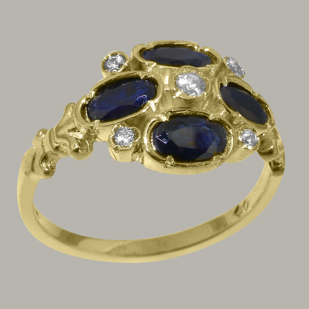 14k Yellow Gold Cubic Zirconia Sapphire Womens Cluster Ring