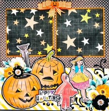 Handmade HAPPY HAUNTING Halloween Kids  Pumpkins Halloween 12x12 Scrapbook Page
