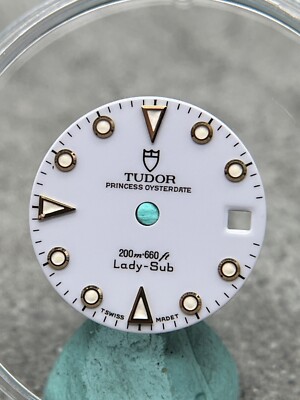 #1033 ORIGINAL TUDOR LADY SUB WEIß WHITE OYSTERDATE ZIFFERBLATT + ZEIGER SET