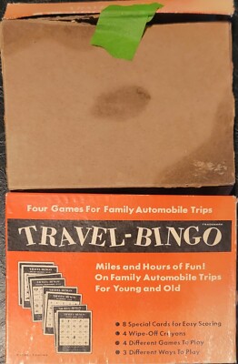 1955 TRAVEL BINGO WITH 8 CARDS, (box is bad) SOME OF THE BUSSINESSES ARE GONE T7