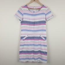 Joules Henrietta Dress Womens UK 10 White Striped Short Sleeve Cotton Linen