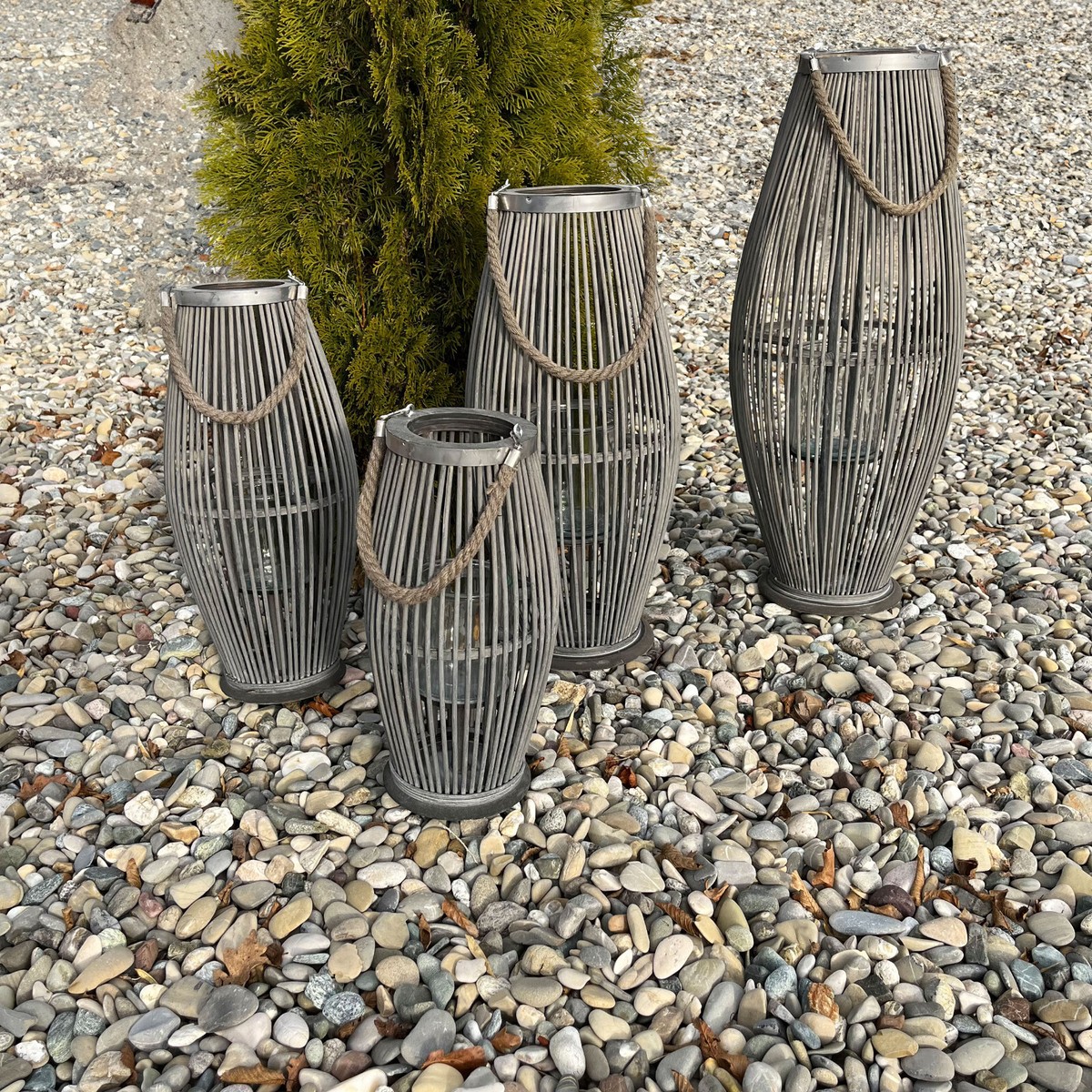 Laterne Bambus mit Windlicht ab H 40 cm Gartenlaterne Holzlaterne  Bambuslaterne | eBay.de