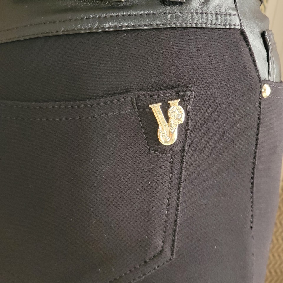 Versace Jeans Black Stretchy PVC Leggings Pants Trousers Bottoms IT 40