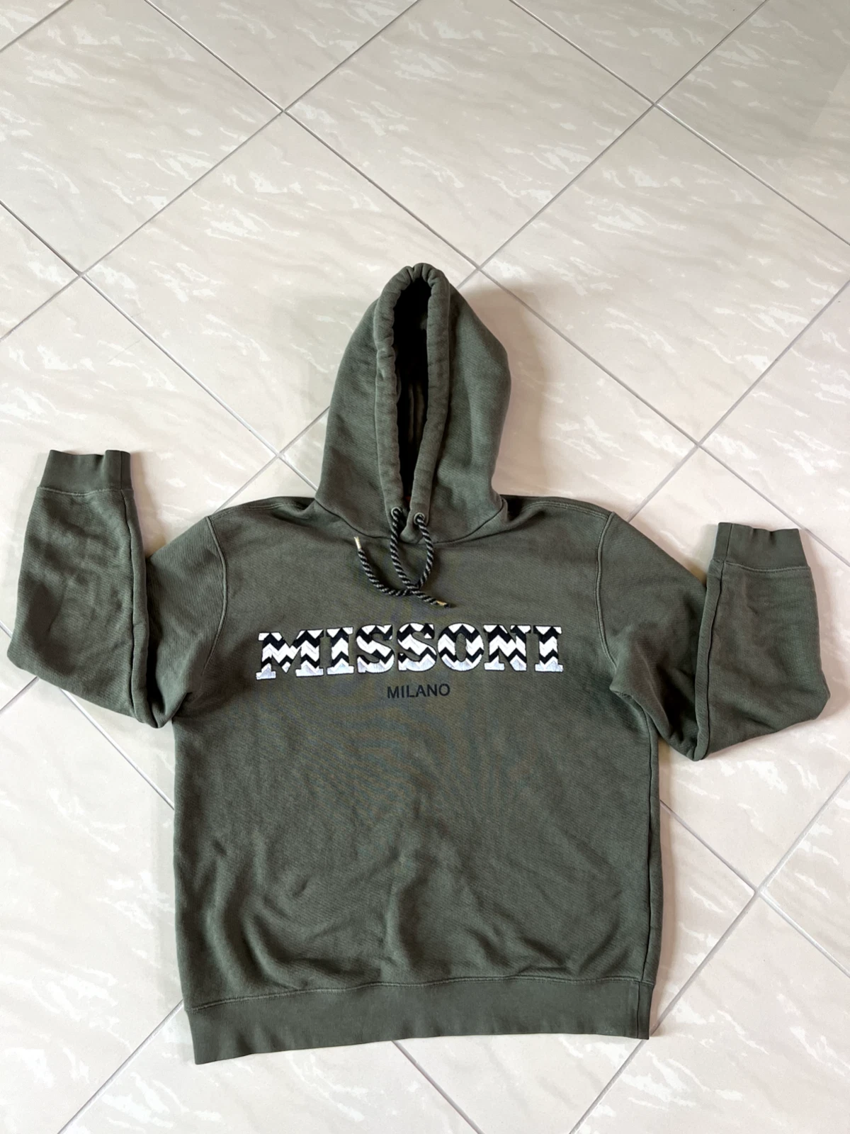 OFF WHITE #2592 MISSONI FELPA CON CAPPUCCIO UOMO LOGO RICAMATO TAGLIA M E PANTALONI BIANCO SPORCO Taglia S