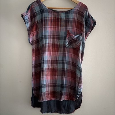 Anthropologie Akemi & Kim Women s Large Plaid Tunic Cap Sleeve Lagenlook Fall