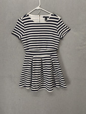 Forever 21 Women Dress Small Blue Stripe CottonBlend Short Sleeve Layered Ruffle