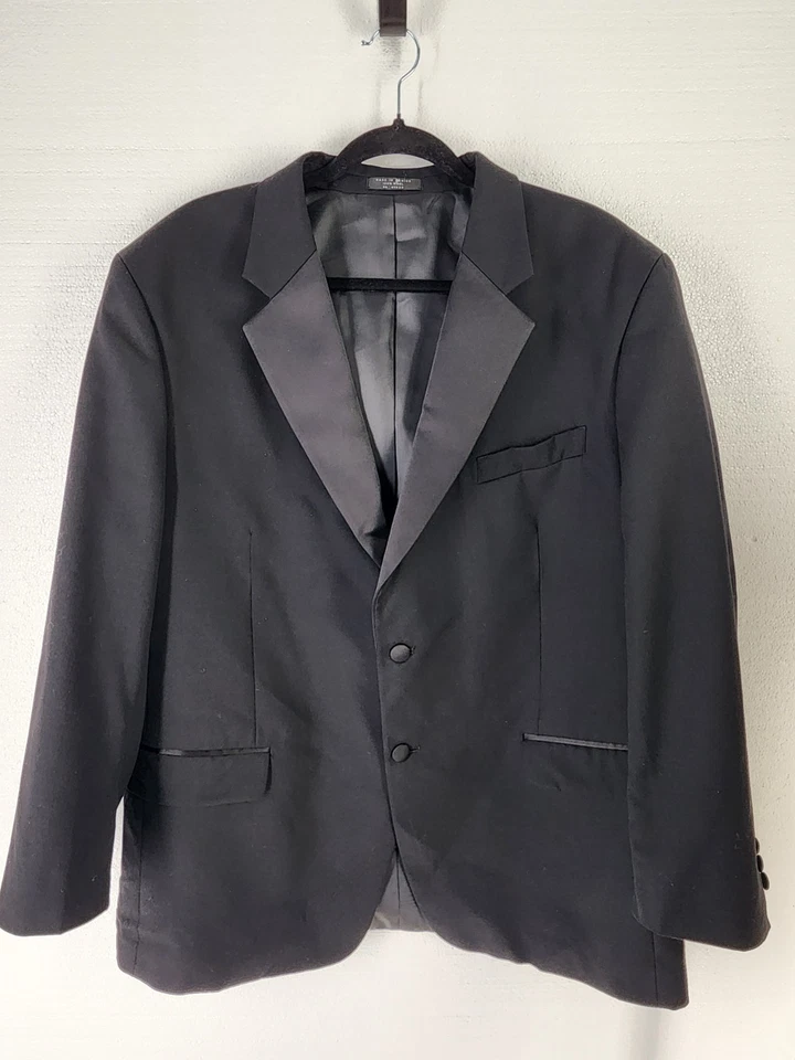 Jones New York Black Tuxedo Suit Mens 46R 40.5 X 30 Notch Lapel 100% Wool - Image 2 of 4