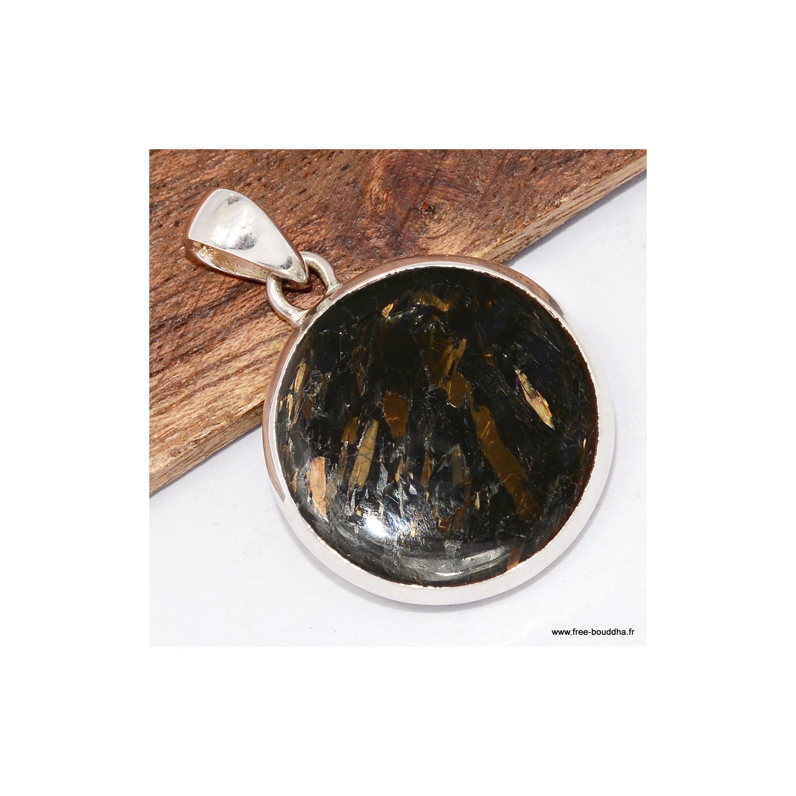 Pendentif rond authentique Nuumite TW12 en pierre noire de 30mm pour collier