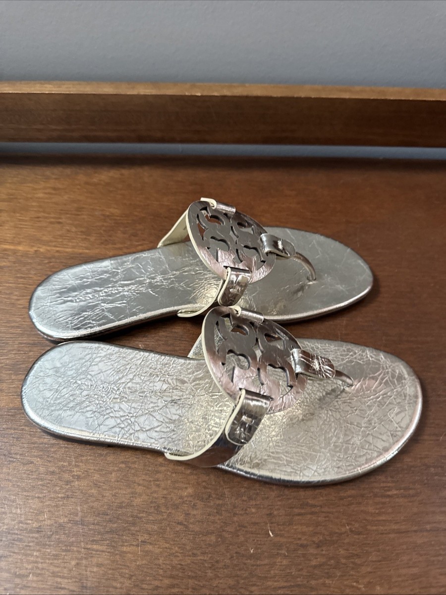 trillytuttibrill S/Mサイズ Tory Burch Miller Metallic Wrinkled Gold Leather Sandals Flip Flop
