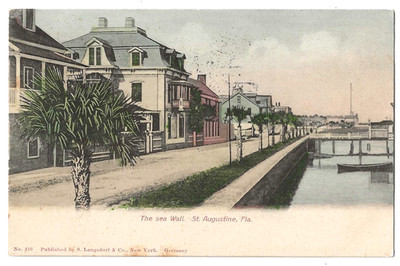 St. Augustine Florida c1905 Sea Wall, residences, vintage undivided back