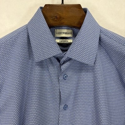 Lucky Brand Shirt Mens Large Slim Fit Blue Performance Geometric Button Down