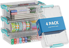 4 Pack Extra Large Pencil Box, Plastic Pencil Case Organizer, Clear Crayon Box M