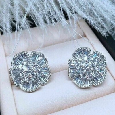 3,1 kt Rundschliff Laborgefertigter Diamant Damen Ohrstecker 14 K Weißgold vergoldet