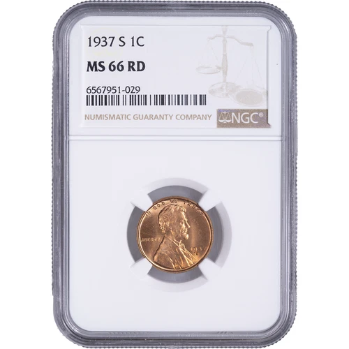 1937 S 1c Lincoln Wheat Cent ~ NGC MS 66 RD