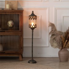 94cm Tall Antique Gold Metal Candle Holder with Glass Lantern Floor Candelabra