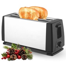 Toaster 4 Scheiben Langschlitz Edelstahl Brötchenaufsatz Toastautomat 6 Stufen