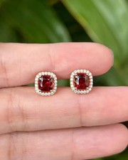 2Ct Cushion Cut Lab-Created Red Ruby Women's Stud Earring 14k Rose Gold Plated