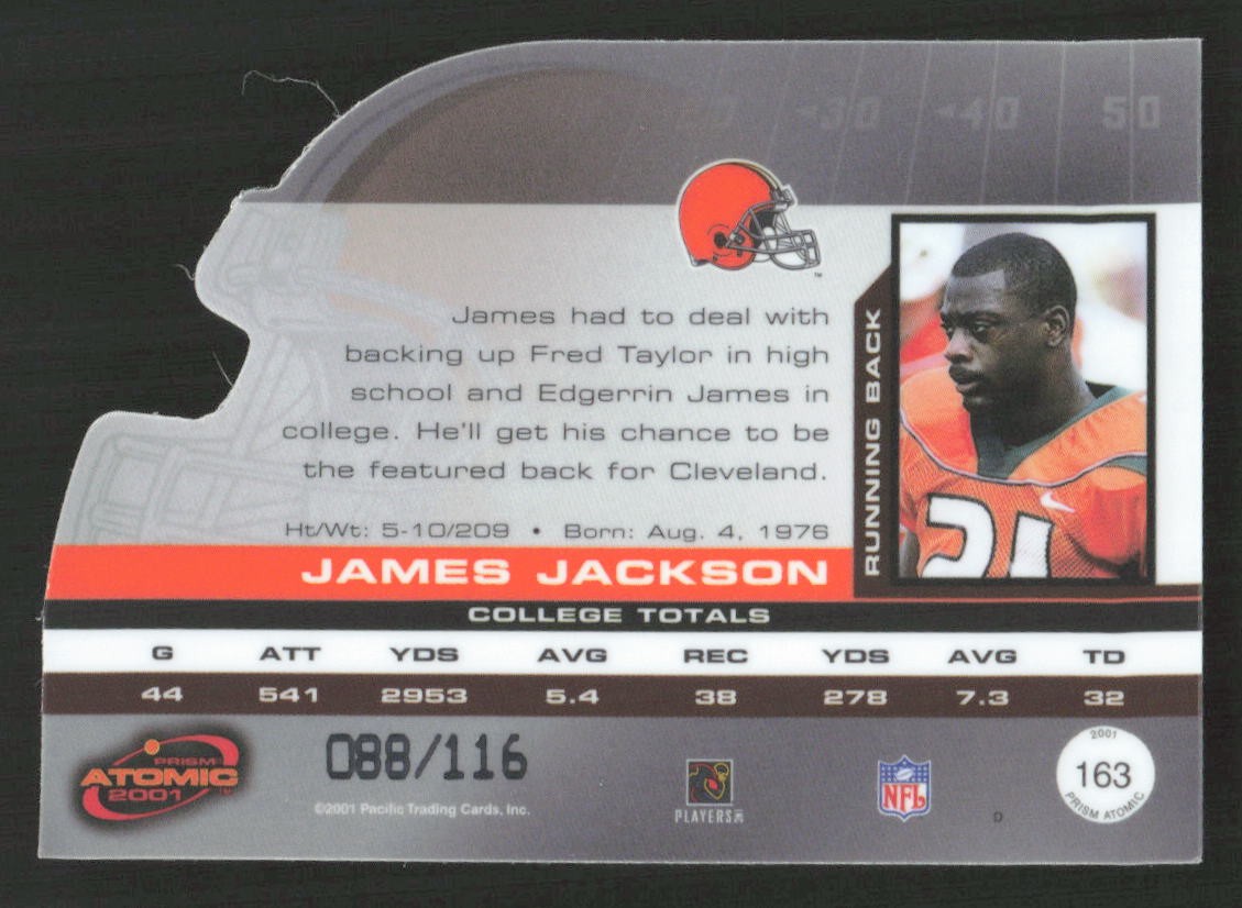 2001 Pacific Prism Atomic James Jackson Gold #/116 RC Rookie #163