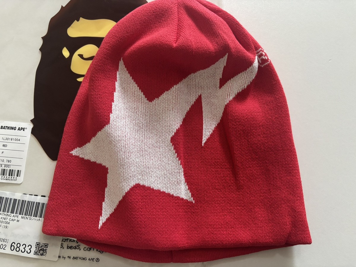 Authentic a bathing ape bape sta knit cap beanie red new