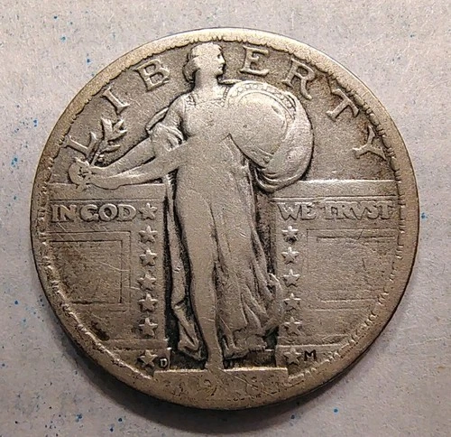 1918 D Standing Liberty Silver Quarter 25c
