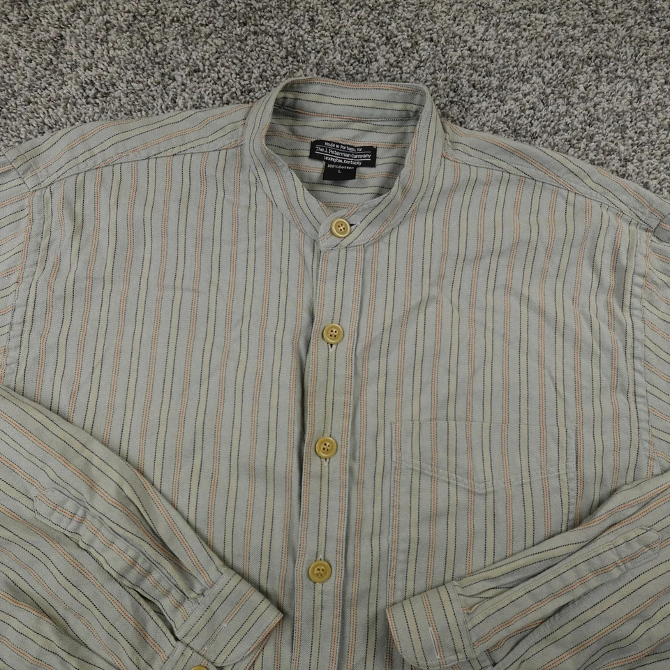 J Peterman Shirt Mens L Blue Green Striped Long Sleeve Button Up Casual Preppy - Image 3 of 4