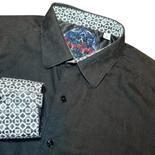 Robert Graham Mens XL Black Jacquard Damask Button Up Shirt Classic Long Sleeve
