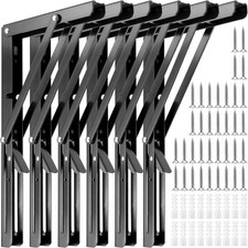 6 Pack 12" Black Folding Shelf Brackets Heavy Duty 132 lbs Load Table Hinge